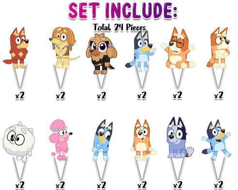 24 Pcs Cupcake Toppers Blue Dog And Bingo - Party Decorations