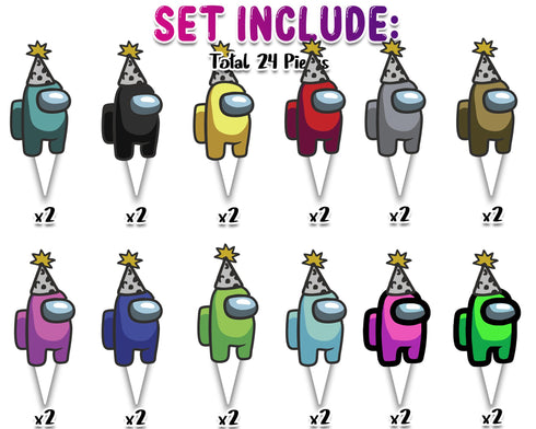 Cupcake Toppers Among - Set of 24 Party Birthday Decorations