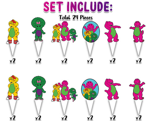 Cupcake Toppers Pink Dino & Friends - 24 Pcs Pink Dino Party Decorations