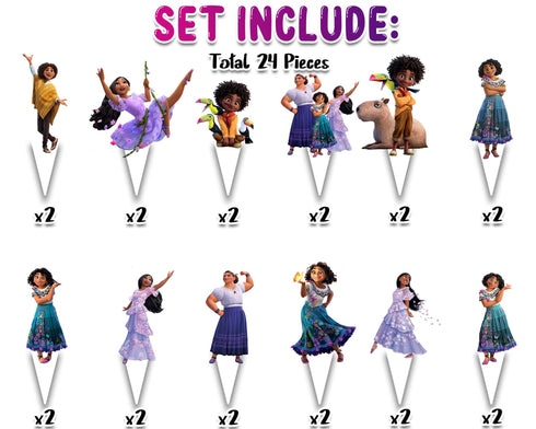 Cupcake Toppers Mexican Girl Set of 24 - Birthday Party Decorations, Mirabel Theme Cake Toppers