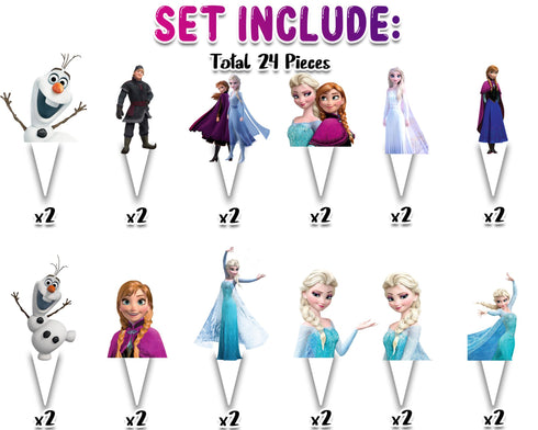 Cupcake Toppers Set Elsa β 24 pcs Princess Birthday Cake Decorations, Elsa Anna Olaf Party Cupcake Picks