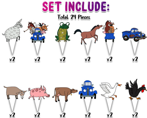 Little Blue Truck 24 Pcs Cupcake Toppers - Farm Animal Party Decorations