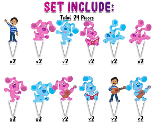24 Pcs Cupcake Toppers Blue Dog - Party Decorations for Kids Birthday