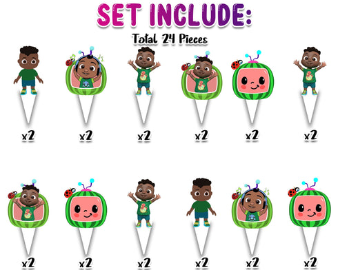 Afro Cody Cupcake Toppers Baby Melon β 24 PCS Birthday Party Decorations