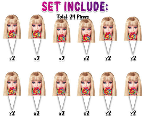 Face Cupcake Toppers Barbe - Set of 24 Glamorous Party Decorations