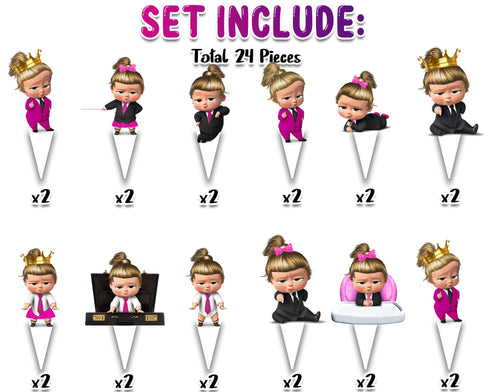 Girl White Hair Boss Cupcake Toppers - Set of 24