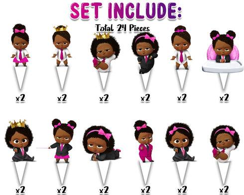 Girl Afro Boss Cupcake Toppers - Set of 24