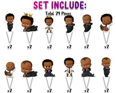 Afro Cartoon Boss Cupcake Toppers - Set of 24