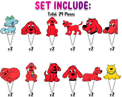 24 Pcs Cupcake Toppers Clifford
