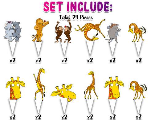 Cupcake Toppers Giraffes Can't Dance – 24 Pcs Jungle Animal Party Decorations