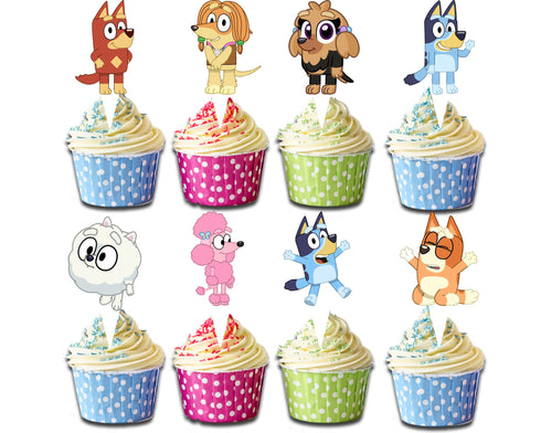 24 Pcs Cupcake Toppers Blue Dog And Bingo - Party Decorations