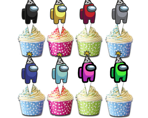 Cupcake Toppers Among - Set of 24 Party Birthday Decorations