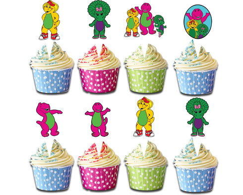 Cupcake Toppers Pink Dino & Friends - 24 Pcs Pink Dino Party Decorations