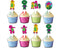 Cupcake Toppers Pink Dino & Friends - 24 Pcs Pink Dino Party Decorations
