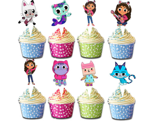 Cupcake Toppers Gabby – 24 pcs Cat Birthday Party Cake Decorations, Kids Cartoon Cupcake Picks