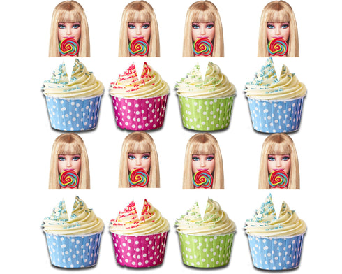 Face Cupcake Toppers Barbe - Set of 24 Glamorous Party Decorations