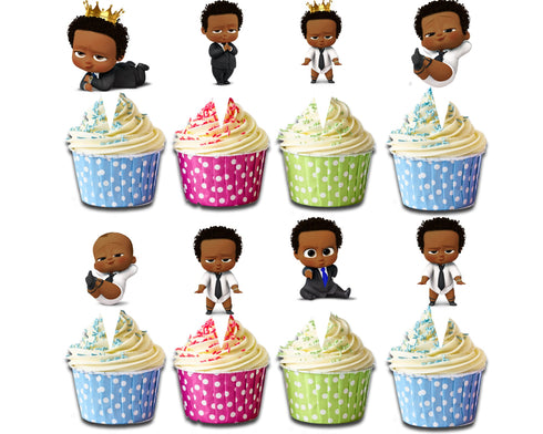 Afro Cartoon Boss Cupcake Toppers - Set of 24