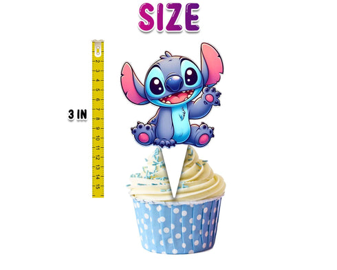 Cupcake Toppers Stitch – 24 Pcs Cute Cartoon Decorations for Kids Birthday Party