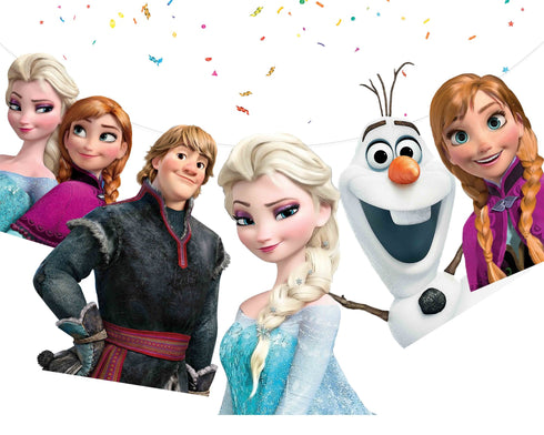 Birthday Banner Elsa 5 FT - Elsa Anna Olaf Kristoff Birthday Banner, Cardstock Cutouts Garland