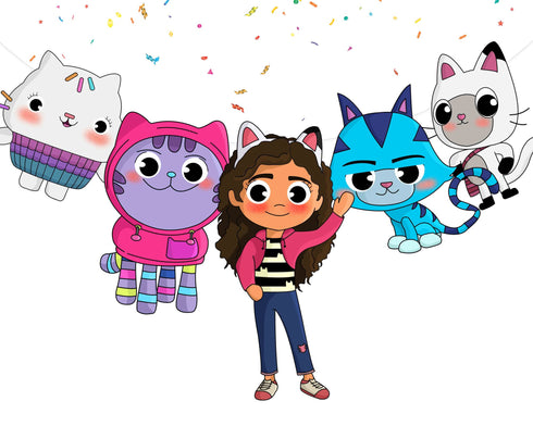 Banner Decorations Gabby - Gabby Dollhouse Birthday Banner, Cat Party Hanging Garland