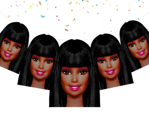 Afro Barbe Birthday Banner – 5 FT Party Garland for Girls, Pink Glam Doll Theme Decorations