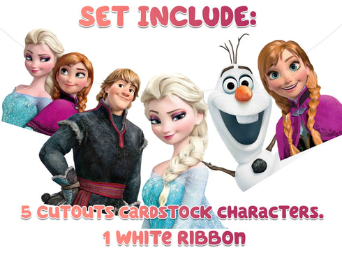 Birthday Banner Elsa 5 FT - Elsa Anna Olaf Kristoff Birthday Banner, Cardstock Cutouts Garland