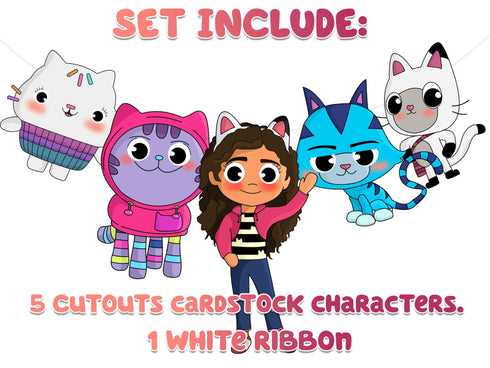 Banner Decorations Gabby - Gabby Dollhouse Birthday Banner, Cat Party Hanging Garland