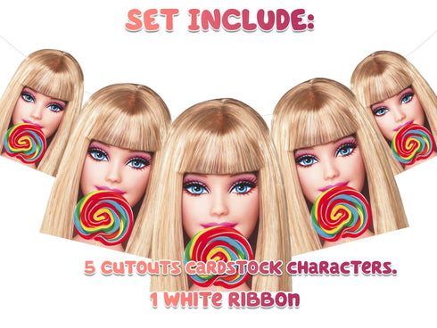 Lollipop Birthday Banner Barbe – 5 FT Girl Party Garland, Pink Barbie Decorations