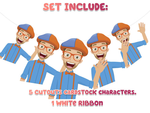 Birthday Banner Blipo – 5 Cutout Characters, Kids Party Garland Decoration
