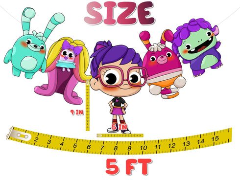 Birthday Banner Abby - 5ft Party Garland with 5 Cutout Characters & Ribbon