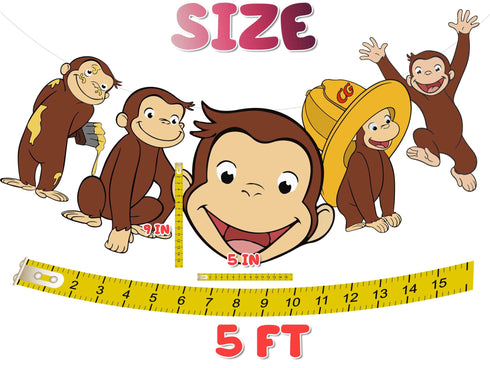 Birthday Banner Curious Monkey – 5 FT Cardstock Garland, Monkey Party Decorations for Kids