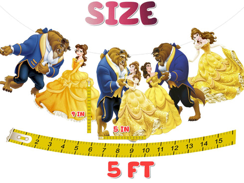 Birthday Banner Beauty Beast – 5 FT Party Garland with 5 Cardstock Cutouts