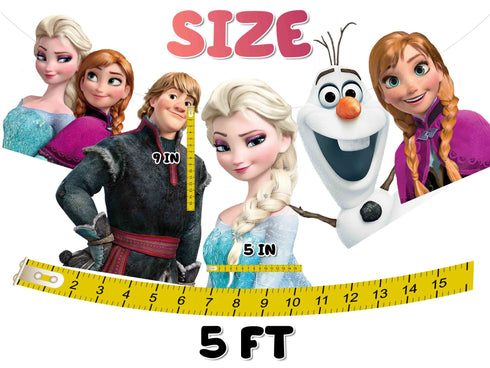 Birthday Banner Elsa 5 FT - Elsa Anna Olaf Kristoff Birthday Banner, Cardstock Cutouts Garland