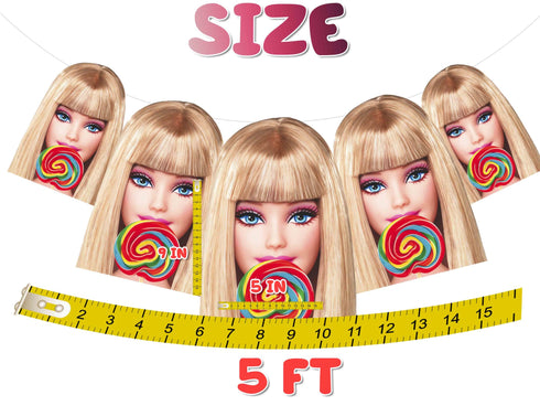 Lollipop Birthday Banner Barbe – 5 FT Girl Party Garland, Pink Barbie Decorations
