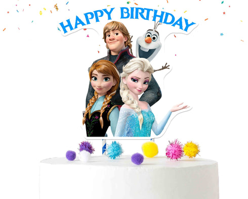 Cake Topper Happy Birthday - Elsa Anna Olaf Cake Decoration, Cardstock Cake Topper