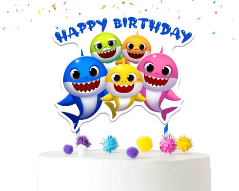 Cake Topper Kids Shark – Happy Birthday Topper with Sticks