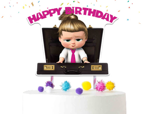 Girl Cake Topper Boss – Pink Happy Birthday Cake Decoration