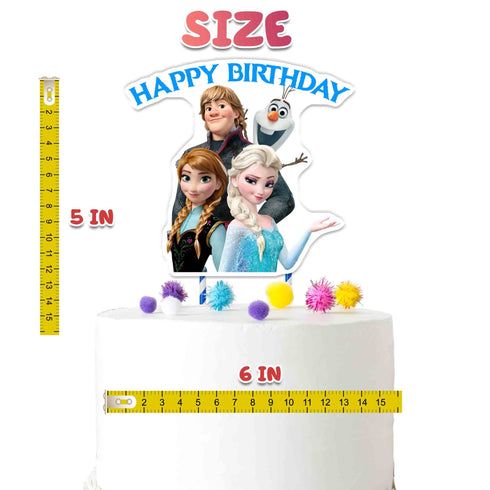 Cake Topper Happy Birthday - Elsa Anna Olaf Cake Decoration, Cardstock Cake Topper