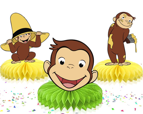 Honeycomb Centerpieces Curious Monkey – 5 Pack Table Decorations, Monkey Birthday Party Decorations
