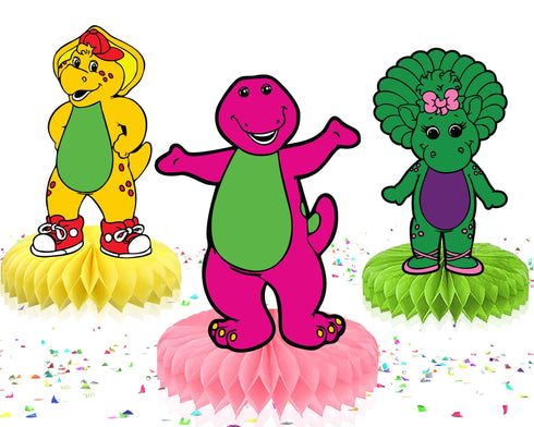 Honeycomb Centerpieces Pink Dino & Friends – Set of 5 Dinosaur Table Decorations
