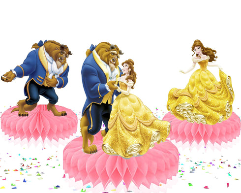 Honeycomb Table Centerpieces Beauty Beast – Set of 5 Princess Belle & Beast Table Decorations