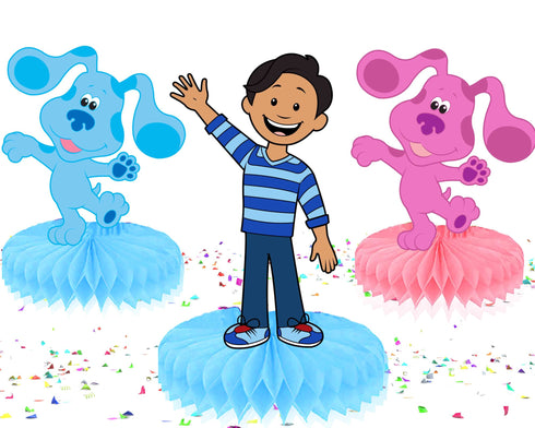 Honeycomb Centerpieces Blue Clue Dogs – 5 PCS Table Decorations, Blue, Magenta & Josh