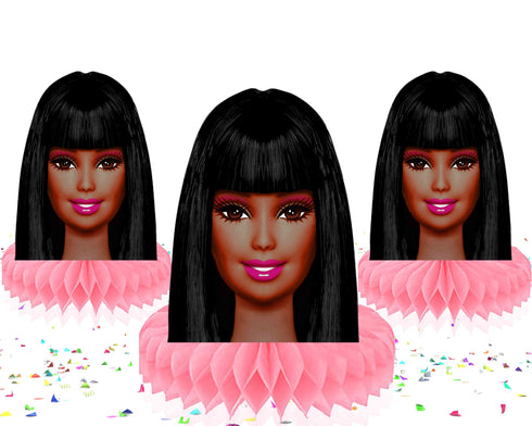 Afro Barbe Honeycomb Centerpieces – Set of 5 Pink Table Decorations, Glam Birthday Party Supplies