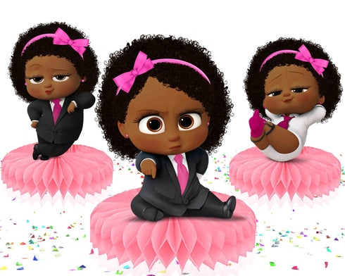 Girl Afro Honeycomb Centerpieces Boss – 5 PCS Pink Table Decorations, Girl Boss Party Supplies