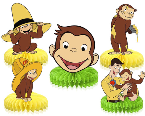 Honeycomb Centerpieces Curious Monkey – 5 Pack Table Decorations, Monkey Birthday Party Decorations
