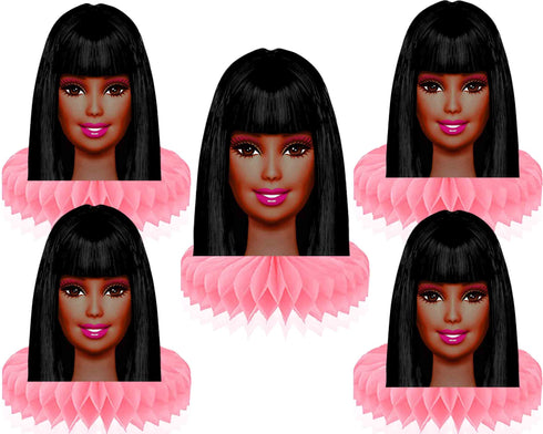 Afro Barbe Honeycomb Centerpieces – Set of 5 Pink Table Decorations, Glam Birthday Party Supplies