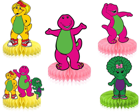 Honeycomb Centerpieces Pink Dino & Friends – Set of 5 Dinosaur Table Decorations