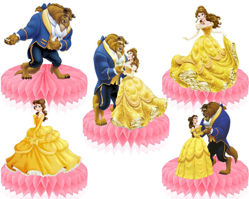 Honeycomb Table Centerpieces Beauty Beast – Set of 5 Princess Belle & Beast Table Decorations