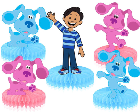 Honeycomb Centerpieces Blue Clue Dogs – 5 PCS Table Decorations, Blue, Magenta & Josh