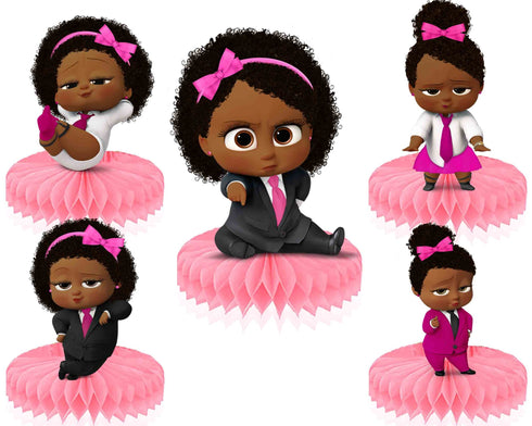 Girl Afro Honeycomb Centerpieces Boss – 5 PCS Pink Table Decorations, Girl Boss Party Supplies